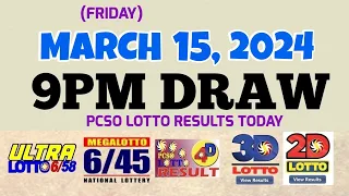 Lotto Result Today 9pm draw March 15, 2024 6/58 6/45 4D Swertres Ez2 PCSO#lotto