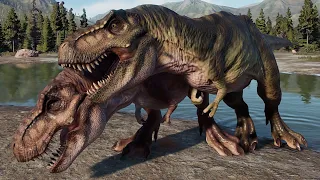 2 T-Rex & 2 Spinosaurus Breakout & Fight - Jurassic World Evolution 2 (4K 60FPS)