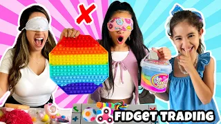 BLINDFOLDED FIDGET TOY TRADING CHALLENGE!!SHE SCAMMED US AGAIN!😱😡❌✅😂