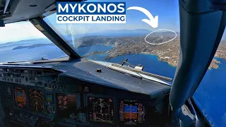 Boeing 737-800 Shortfield Cockpit Landing at MYKONOS, Greece | Runway on a Hill | Pilot View [4K]