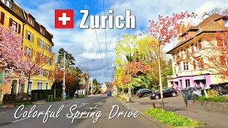 Spring in Zurich 🌸 Colorful City Tour • Driving in Switzerland 🇨🇭 [4K]