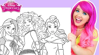 Coloring Disney Princess Rapunzel, Belle & Merida Coloring Pages | Prismacolor Paint Markers