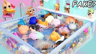 Pool Party in Barbie Waterfall Pool with FAKE LOL Surprise Dolls Boy Series Fuzzy Pets