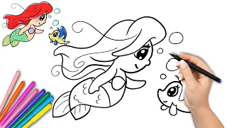 How to Draw Ariel The Little Mermaid | Cute Little Baby Mermaid Drawing for Kids NEW