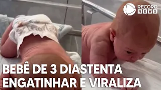 Bebê de 3 dias levanta a cabeça e tenta engatinhar