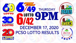 Lotto Result December 17 2020  (Thursday), 6/42, 6/49, 3D, 2D | PCSO lottery draw