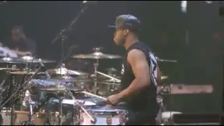 Tony Royster Jr. shreds over a metal motif at one of Guitar Center's Drum Off Finals events.