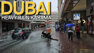 Dubai UAE Climate Change: "HEAVY RAIN" Explore Karama Flooded Streets at 10:30am (4.16.23: 4K-UHD)