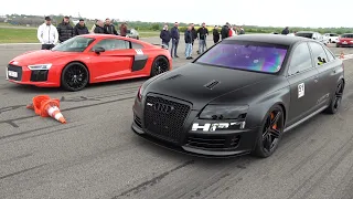 1250HP Audi RS6 V10 Sedan HPT vs 610HP Audi R8 V10 Plus - Drag Race!