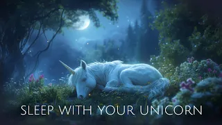 Sleep with your spirit animal 🦄 2 hour baby unicorn sleeping in a moonlit garden | 4k white pony owl