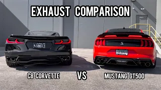 Mustang GT500 vs C8 Corvette - Exhaust Sound Comparison