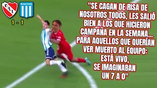 Huge Baby López empieza adentro y termina adentro del círculo rojo analizando el derbi de Avellaneda