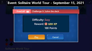 Solitaire World Tour Game #9 | September 15, 2021 Event | FreeCell Easy