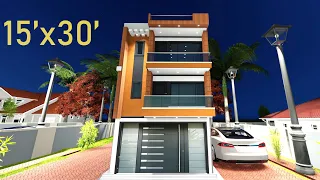 15x30 House design plan,50 gaj,Ghar ka naksha,450 sqft,2d,3d with car parking,LOW COST SMALL HOUSE