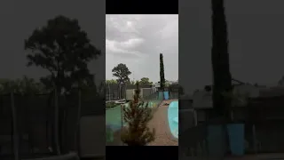 Lightning strikes the antenna on the house behind us during a wild storm captured by Joseph O’Neill