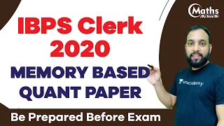 LIVE🔴 9 PM | IBPS Clerk Pre 2020 | Memory Based Paper | Maths | #mathsbyarunsir