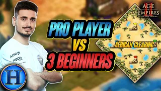 Professional Player vs 3 Beginners on AFRICAN CLEARING | AoE2