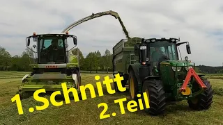 1.Schnitt, Gras häckseln mit Claas und John Deere