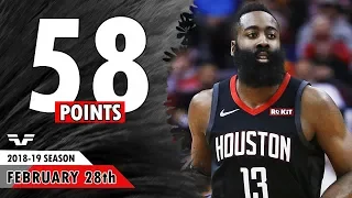 James Harden MVP Mode - 2019.02.28 - Rockets vs Heat - 58 Points, 10 Asts, 7 Rebs, 4 Stls