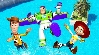 GTA 5 Water Ragdolls Buzz Lightyear vs Woody vs Jessie #3 (Toy Story)