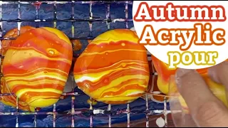 Autumn Acrylic Pour Painting on Rocks || Fluid Art Painted Stones || Pour Painting Basics