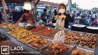 [4K] Walking at That Luang Food Market Vientiane | Laos Travel | WALK A LAOS
