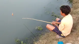 Little Boy Hunting Catching Fish by Rod ~ Traditional Hook Fishing in the Village River 🥰🥰