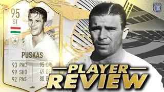 WHAT ARE THESE FINESSE SHOTS?!😱 95 PRIME ICON MOMENTS PUSKAS PLAYER REVIEW! FIFA 21 ULTIMATE TEAM