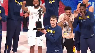 Nikola Jokic receives the MVP trophy & gives short & simple speech