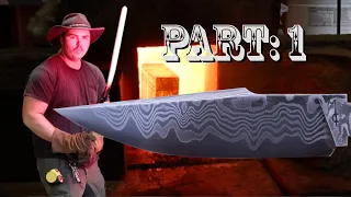 Make a DAMASCUS KNIFE (I CAUGHT ON FIRE!!) part:1 the blade