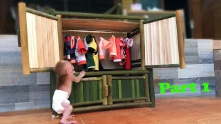 Baby monkey Bon help Dad make a beautiful bamboo wardrobe (Part 1)