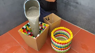 Amazing ideas . Wow . How to cast flower pots from plastic bottle caps and cement / DIY bottle cap