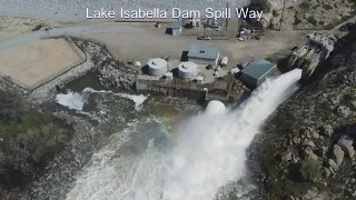 Lake Isabella Dam, Hydroelectric Facility Gates Open to Kern River  04/13/23 High Water Levels