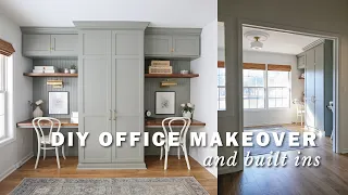 Extreme DIY Office Makeover & DIY Built Ins | Open Space Turned into an Office!