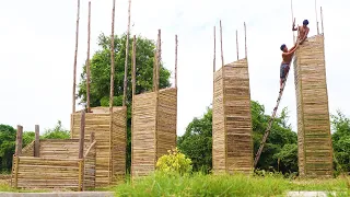 Build flyover water slide from top bamboo resort house go Swimming pool [part 1]