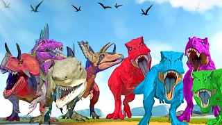 JURASSIC WORLD EVOLUTION Tyrannosaurus Rex vs Ultimasaurus, Spinosaurus & Hybrid Dinosaurs Fighting