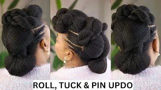 #naturalhair #viralhair  NATURAL HAIR STYLE| BEAUTIFUL ROLL, TUCK & PIN STYLE ON TYPE 4 HAIR