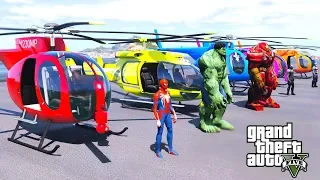 SPIDER-MAN & BIG HULK WITH HELICOPTER & SUPERHEROES HELICOPTERS CHALLENGE - GTA V Mods