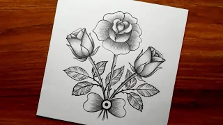 Rose Drawing || Valentine's Day Special Drawing || How to Draw Rose Flower with Pencil Sketch.