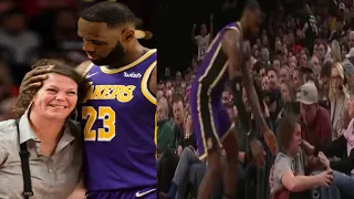 LeBron James Helps Woman Get Up After Knocking Her Over During The Game | Lakers vs Trail Blazers