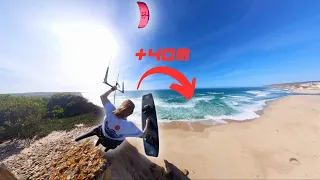 Crazy Kitesurfer jumps off a HUGE cliff with a Kite!