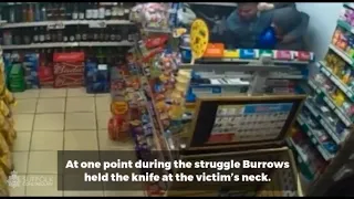 Incredible moment shop worker fights off robber armed with a knife