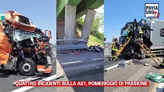 QUATTRO INCIDENTI SULLA A21, POMERIGGIO DI PASSIONE TRA CASTEGGIO E STRADELLA. PONTE DA DEMOLIRE