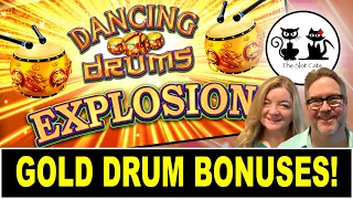 BIG WINS ON DANCING DRUMS EXPLOSION! MULTIPLE GOLD DRUM BONUSES!! #lasvegas #dancingdrums #slots