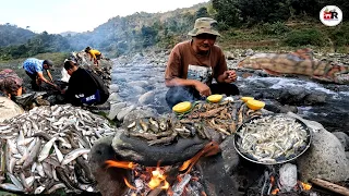 Fishing Technique Duwali Fishing 🐠 in Hill River Cooking in Stone Frying & Eating Best Test of Fish