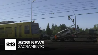 Person hospitalized after light rail collides with van in Sacramento