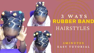 Easiest 3 ways rubber band natural hairstyles on my 3 year old 🔥 🔥