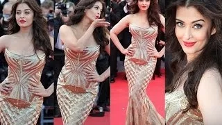 Aishwarya Rai CANNES 2014 Red Carpet GOLD GOWN STUNNING HD | Sonam Kapoor