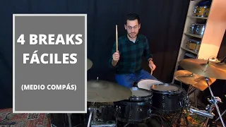 4 BREAKS FÁCILES para BATERIA (Breaks de Medio Compás) - CLASES DE BATERÍA