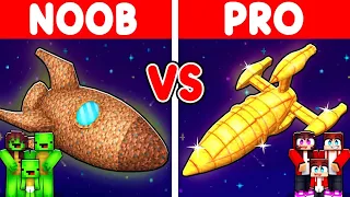 Mikey vs JJ Family - Noob vs Pro: Space Rocket House Build Challenge in Minecraft